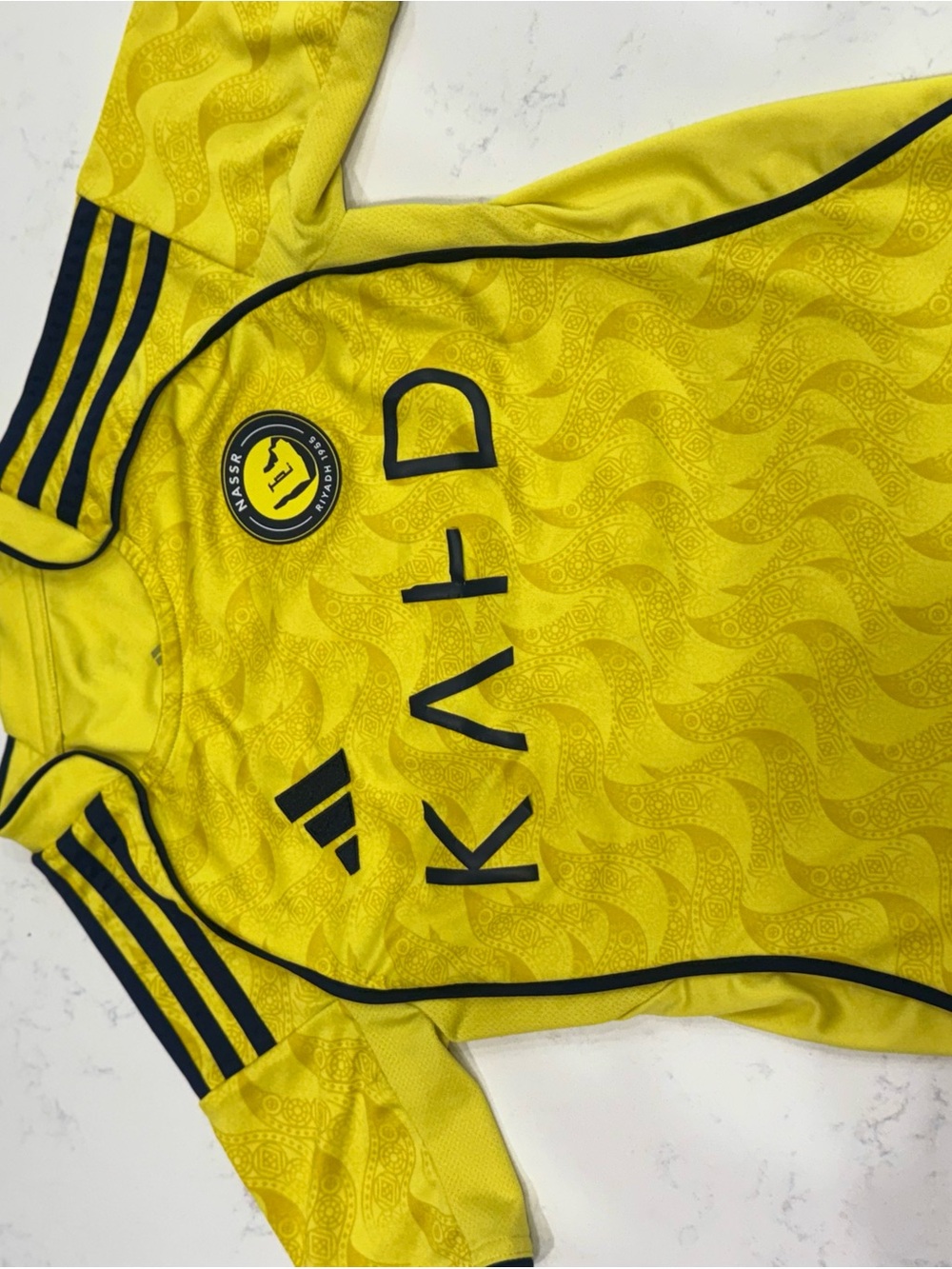 adidas Kids Yellow Al Nassr Football Jersey with Navy Trim